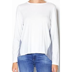 Clu Too - White Long Sleeve Top With Blue Striped Back - Size Medium